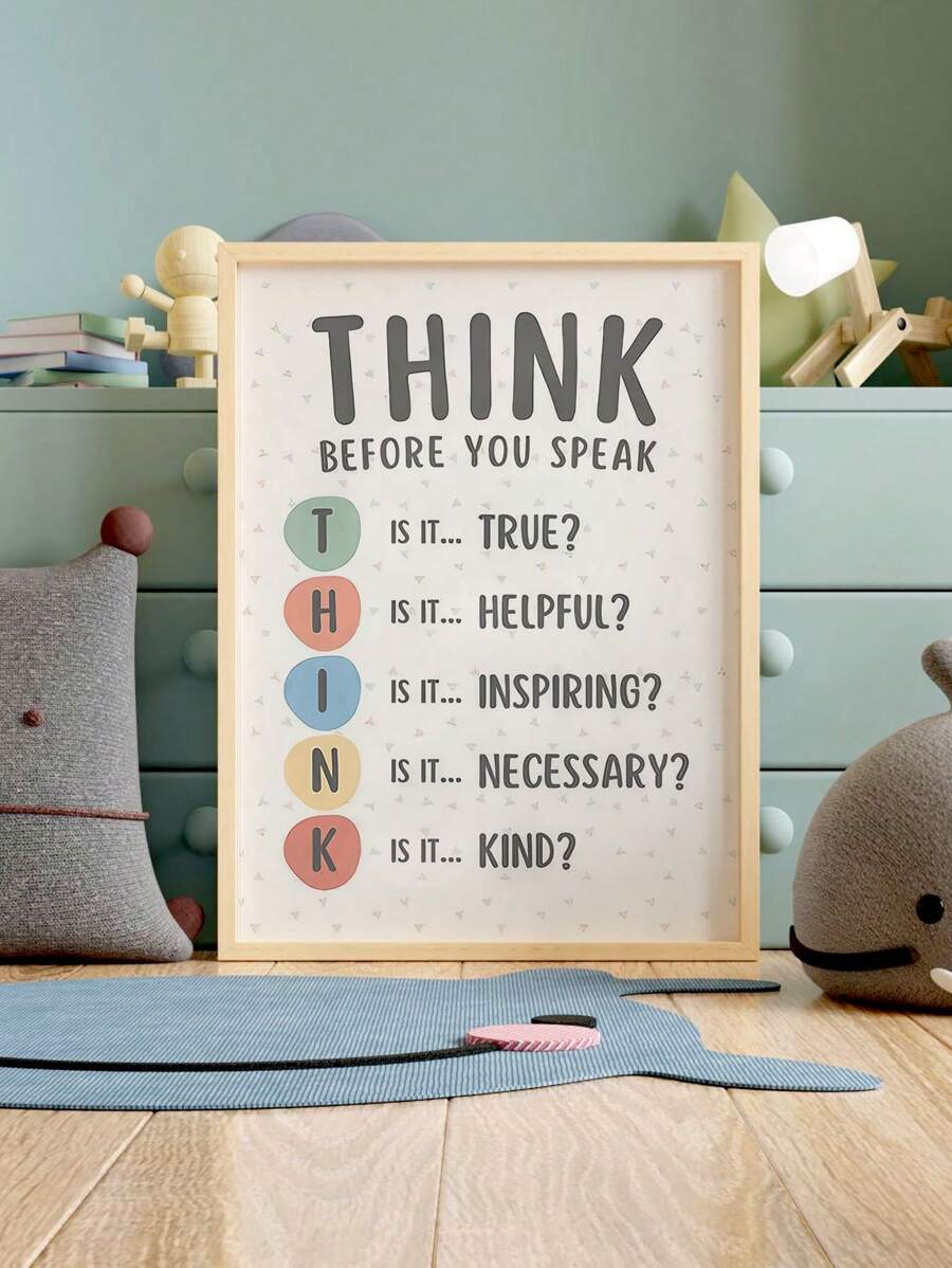 Inspire mindfulness and positive thinking with this motivational canvas poster, perfect for creating a calm corner in any space. Featuring an uplifting "Think Twice Before Speaking" message, this graphic design combines thoughtful typography with vibrant multicolor accents. Crafted from durable chemical fiber material, it's ideal for living rooms, bedrooms, home offices, or classrooms. Transform your environment into a sanctuary for reflection and emotional wellness while adding meaningful decor that encour