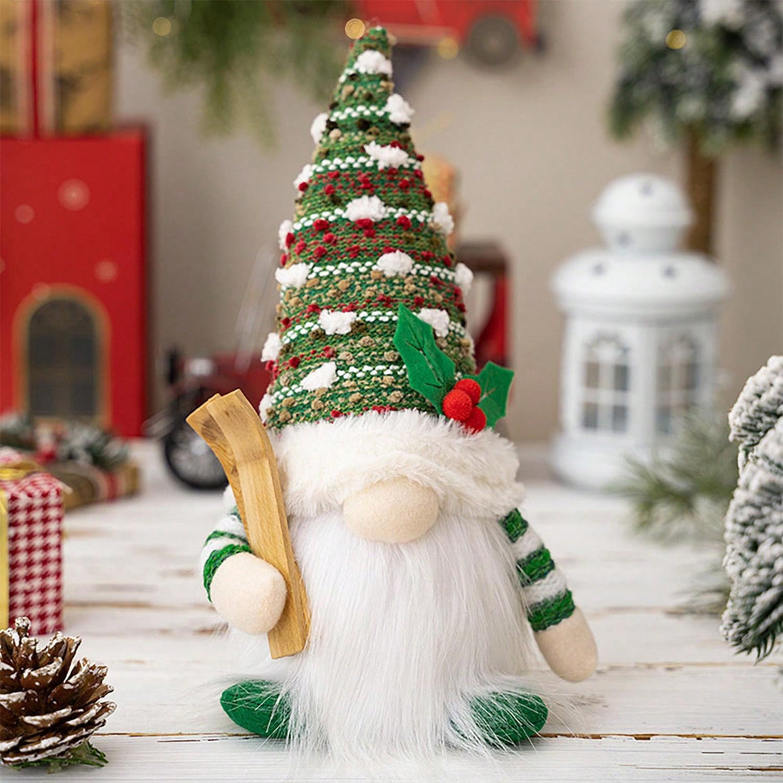 Add a hint of nostalgia and whimsy to your holiday decor with our vintage gnome figurine. This faceless old man emits a gentle glow, creating a cozy ambiance for Christmas parties and home decorating. Perfect for those looking for a unique and enchanting touch to their holiday season.