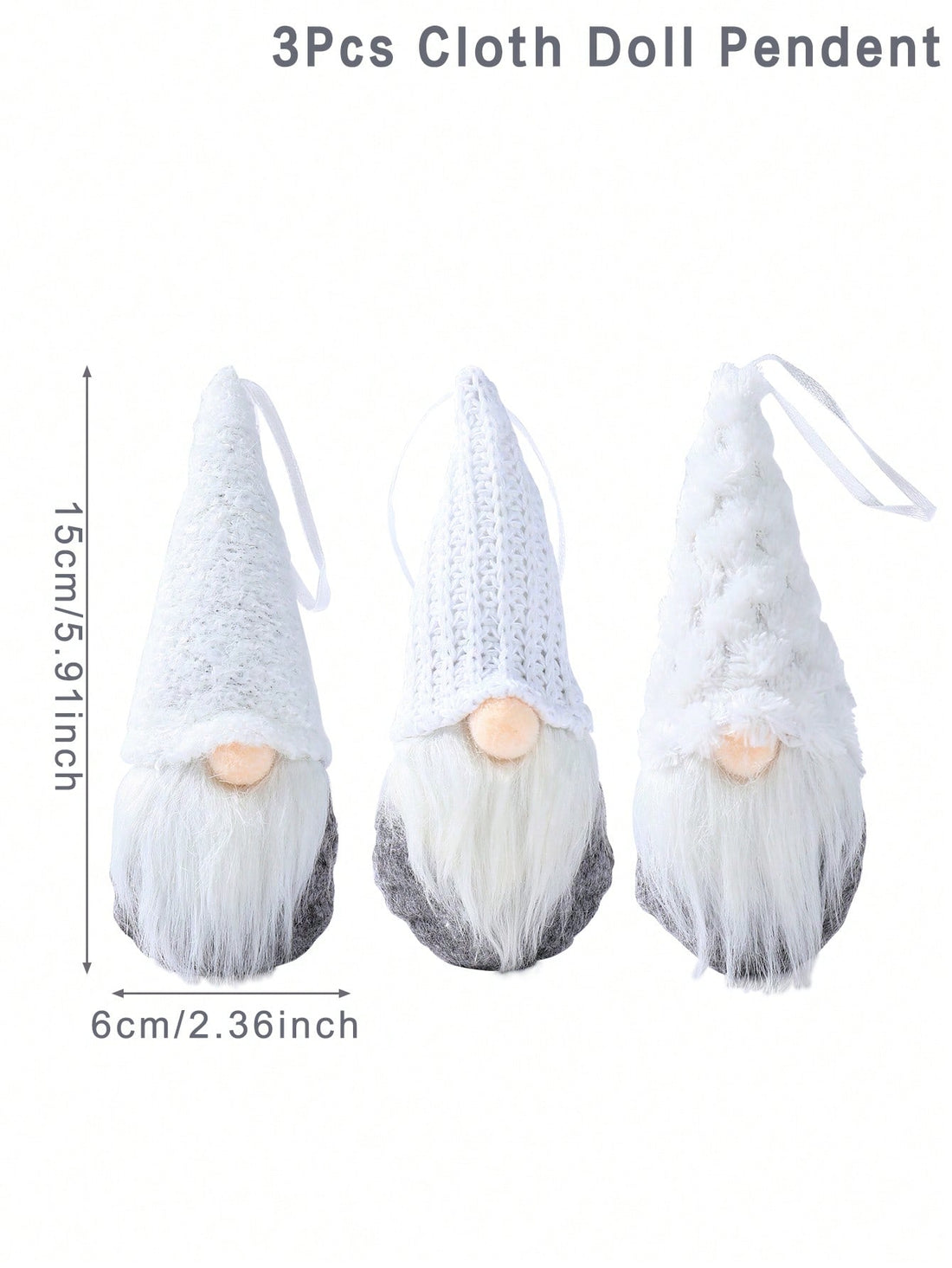 Add some festive charm to your holiday décor with these 3pcs Christmas Knitted Pendants! Each white faceless doll ornament is delicately crafted for a cozy and warm touch. Perfect for adding a whimsical touch to your tree or hanging around the house.