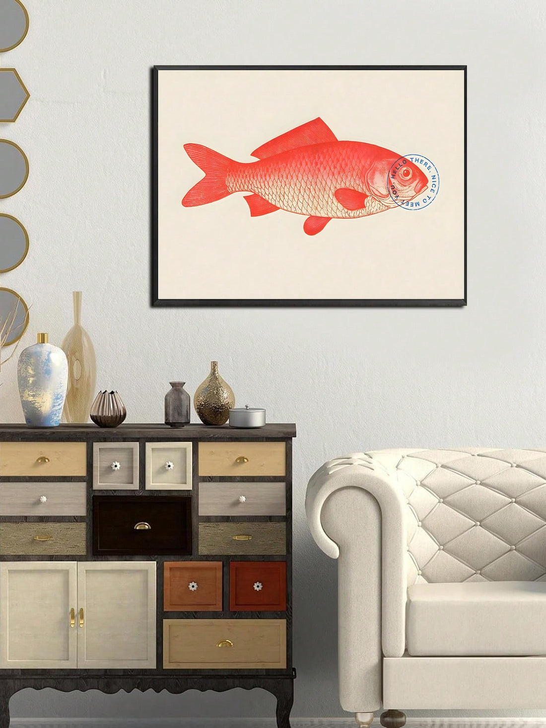 Add a touch of elegant whimsy to your home with the Vintage Goldfish Artwork Canvas Poster. Featuring a vintage-inspired design, this canvas poster makes a statement in any room. Perfect to give as a gift or to decorate your own space, this poster adds a unique touch to any home decor.