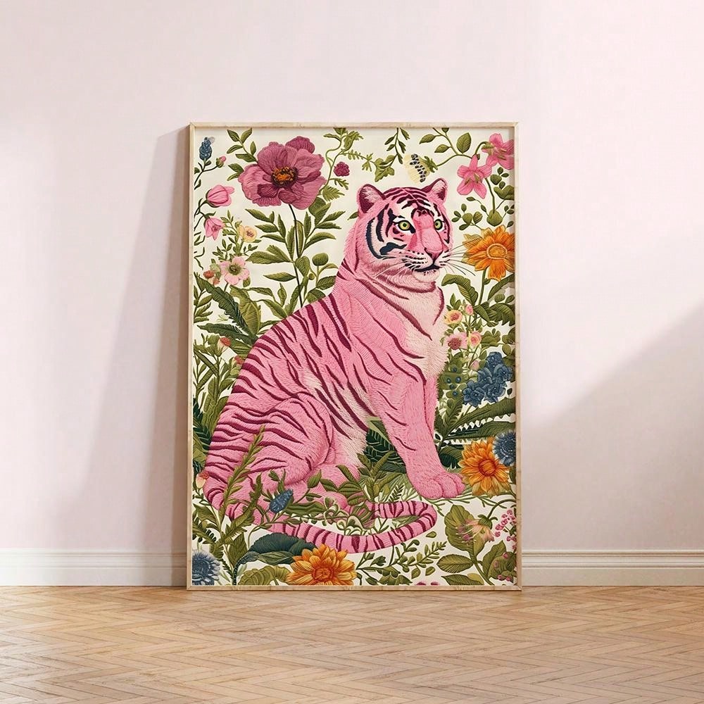 Elevate your space with our Vibrant Maximalist Pink Tiger Wall Art. This trendy digital decor adds a touch of modernity to any room. Show off your unique style with the bold and eye-catching design of this piece. Impress your guests with this vibrant addition to your decor.