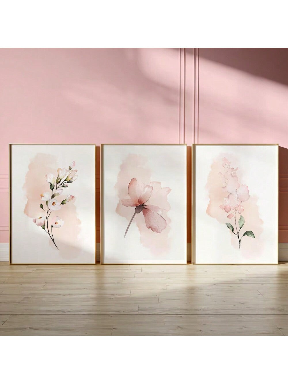 Enhance your home decor with this stunning 3-piece pink floral wall art set. The elegant blooming flowers add a touch of sophistication while creating a chic and stylish atmosphere. Made with high-quality materials, this set is a must-have for any art enthusiast looking to elevate their space.