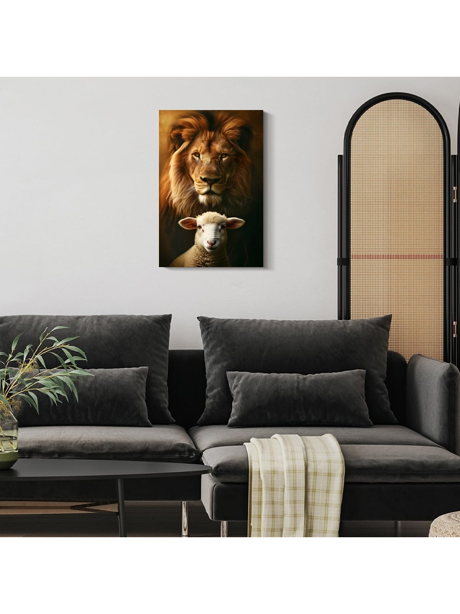 Bring a touch of inspiration to your home or farmhouse with our Majestic Lion and Lamb Framed Canvas Wall Art. Featuring a striking depiction of these powerful and peaceful animals, this piece is the perfect addition to any room. Let it remind you of the beauty of faith and nature every day.