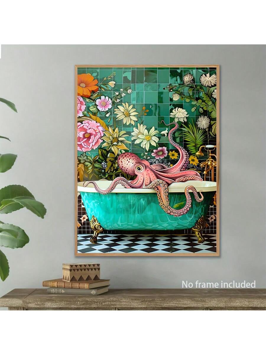 Transform your bathroom into an elegant and unique space with our Whimsical Octopus Art Print. This piece features a maximalist design and a charming octopus, bringing a touch of creativity and sophistication to any bathroom. Elevate your décor with this one-of-a-kind print.