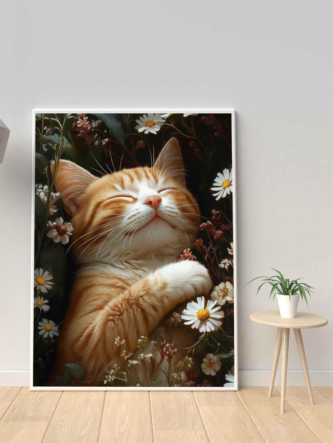 Experience the enchanting dreamland of cozy spaces with our Whimsical Sleeping Kitten Canvas Art! Featuring a sleeping kitten surrounded by daisies, this canvas art will add a touch of whimsy and tranquility to any room. Made with high-quality materials for long-lasting beauty and charm.