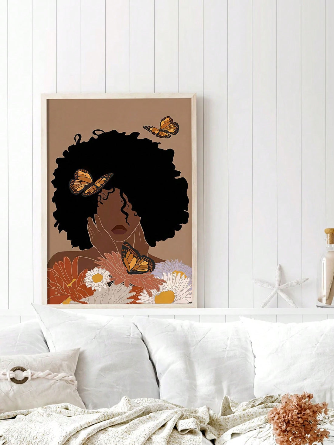 This canvas print features a beautiful African American woman, adding a touch of diversity to your home decor. Its boho style and bold colors make it a unique piece of wall art. Elevate your bathroom with this high-quality poster, perfect for any art lover.