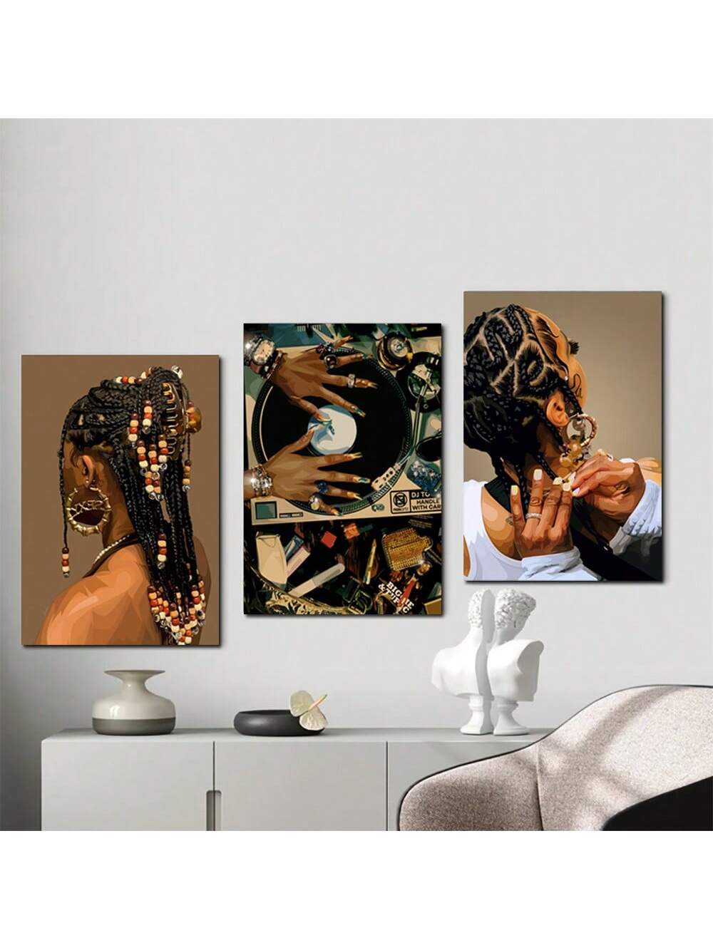 Enhance the aesthetic of your contemporary living space with our Boho Chic Canvas Poster Set. This set features vintage abstract paintings of women, adding a touch of elegance to any room. Made from high-quality canvas, these posters are perfect for adding a unique and artistic touch to your home decor.