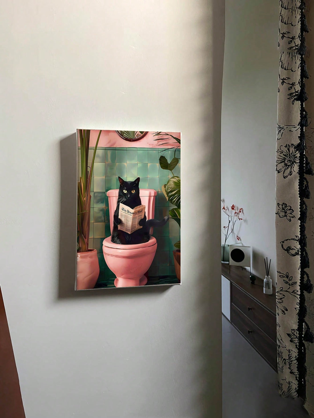 Add a playful touch to your bathroom with our Colorful Canvas Cat posters! Made with high-quality materials, these black cat posters are perfect for modern decor. Brighten up your walls and show off your love for felines. Expertly crafted for a whimsical touch to your home.