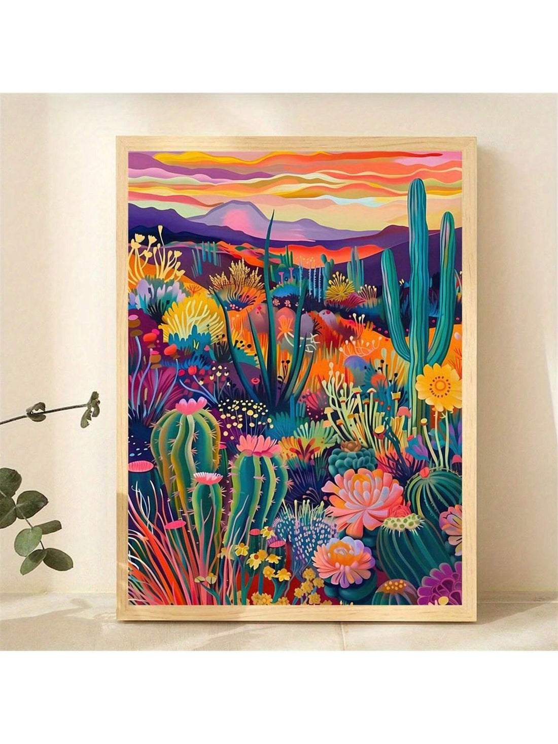 This Medieval Modern Sunset and Cactus Canvas Art features a retro western desert design, perfect for adding a touch of nostalgia to any living room, bedroom, or home office. The vibrant colors and detailed cactus illustration create a unique atmosphere that will transport you to a different time and place. Bring a piece of the old west into your home with this stunning wall decoration.