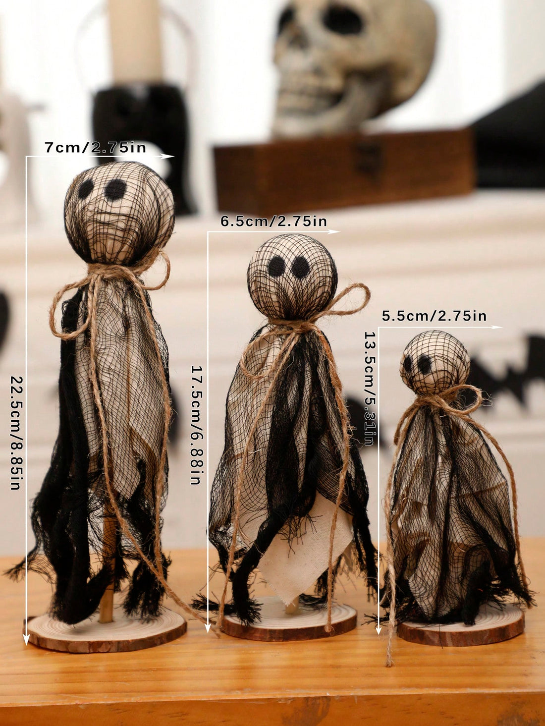 These Rustic Standing Halloween Ghost Figurines are perfect for adding spooky charm to your haunted house decor. Made from high-quality materials, these ghost figurines stand on their own and are a great addition to any tabletop or shelf. Their rustic design adds a charming touch to your Halloween decorations.