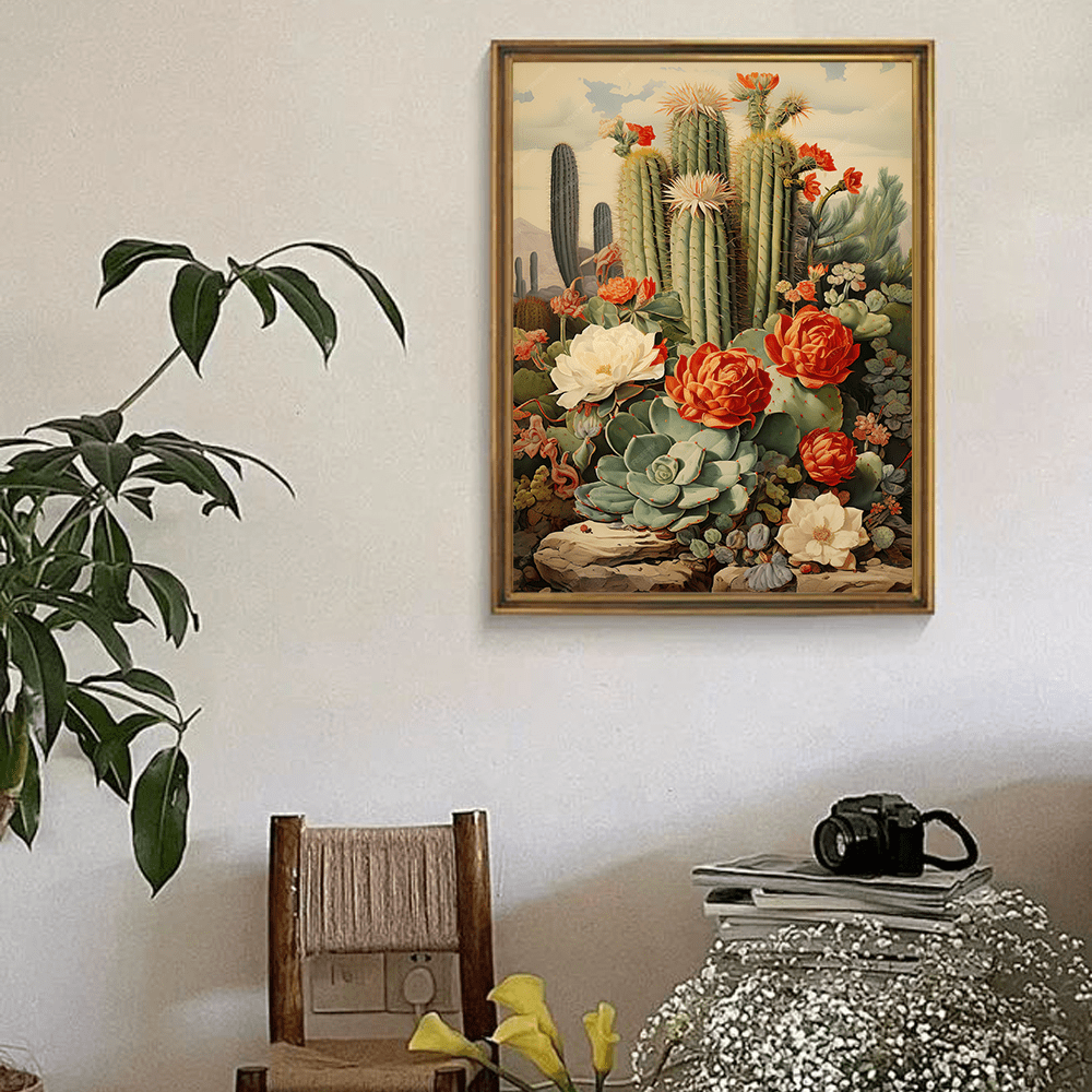 This vintage cactus wall art featuring a desert cowboy is the perfect addition to your minimalist home decor. With its classic design and muted colors, it adds a touch of nostalgia and warmth to any room. Made from high-quality materials, it is a durable and stylish piece for any art enthusiast.