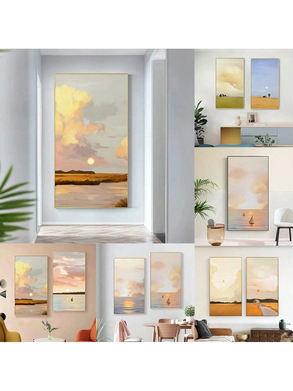 Stunning Sunset Landscape Canvas Painting for Nordic Living Room Decor