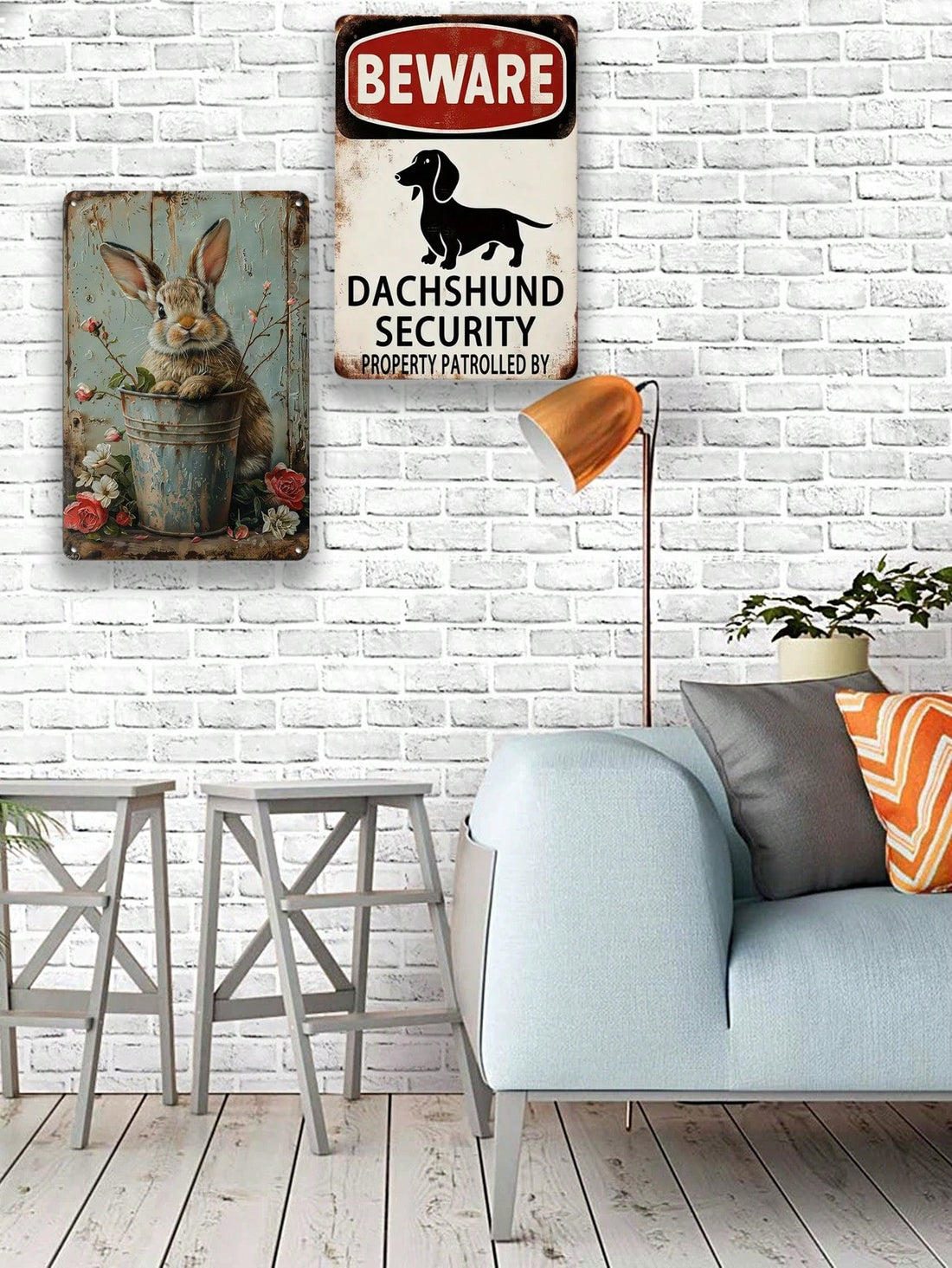 This Vintage Bunny Rabbit Metal Sign is a charming addition to any cafe, kitchen, or Easter party. The vintage design adds a touch of nostalgia, while the metal material provides durability and farmhouse-inspired style. Bring a whimsical touch to your space with this unique metal sign.