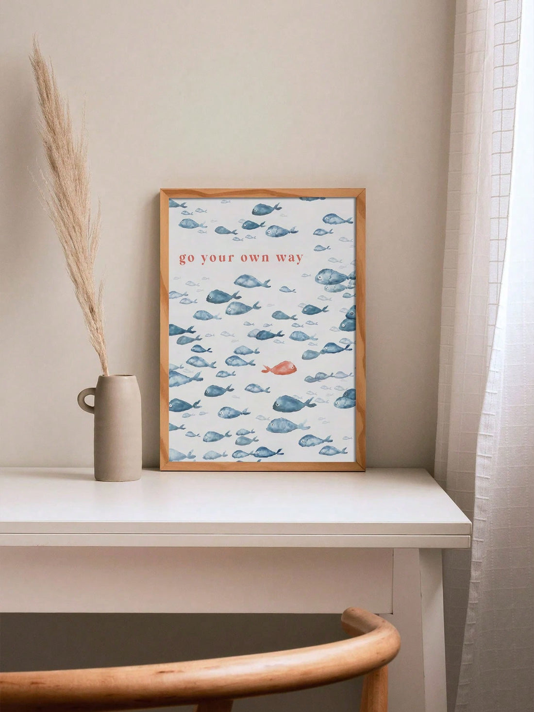 This Go Your Own Way canvas art poster is the perfect addition to any modern home decor. With its nautical-inspired fish and sailing ship design, it will add a touch of sophistication and adventure to any room. Made from high-quality canvas, it is durable and long-lasting. Go your own way with this unique and stylish piece.