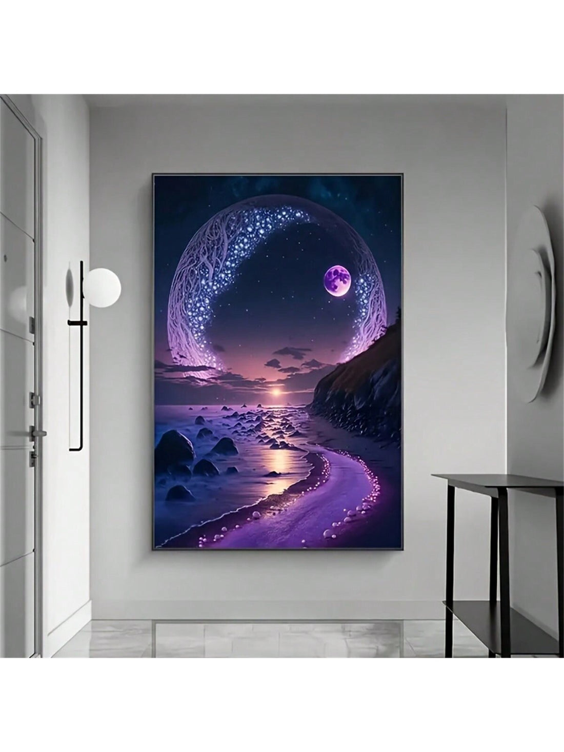 Enhance your home or office decor with our Stunning Purple Starry Sky Landscape Canvas Poster. With its majestic design and high-quality canvas, this poster will add a touch of elegance and tranquility to any space.