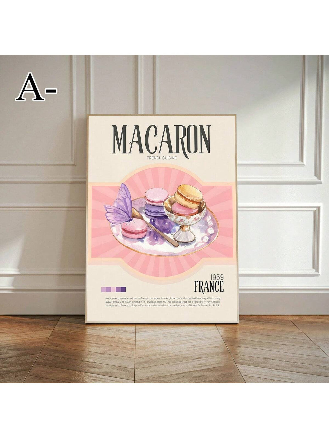 This chic French Macaron poster is the perfect addition to any modern home decor. Featuring vibrant colors and a chic Parisian aesthetic, this poster will add a touch of elegance to any kitchen space. Bring the taste of France into your home with this stylish and sophisticated art piece.