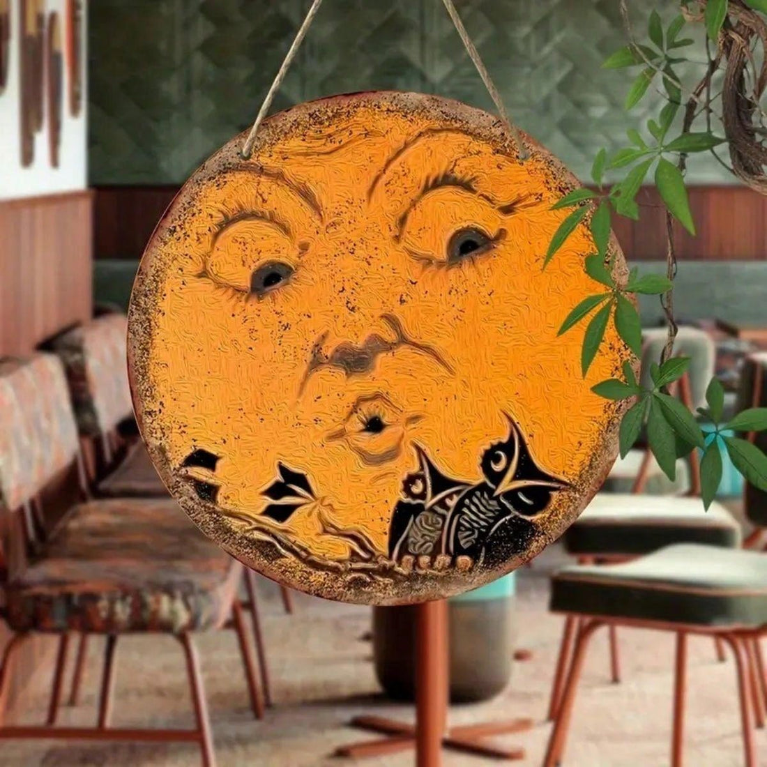 This vintage wooden sign features a charming Halloween owl and moon design, perfect for adding a touch of spookiness to your home or garden decor. Made with high-quality materials, this sign is durable and adds a touch of nostalgia to any space.