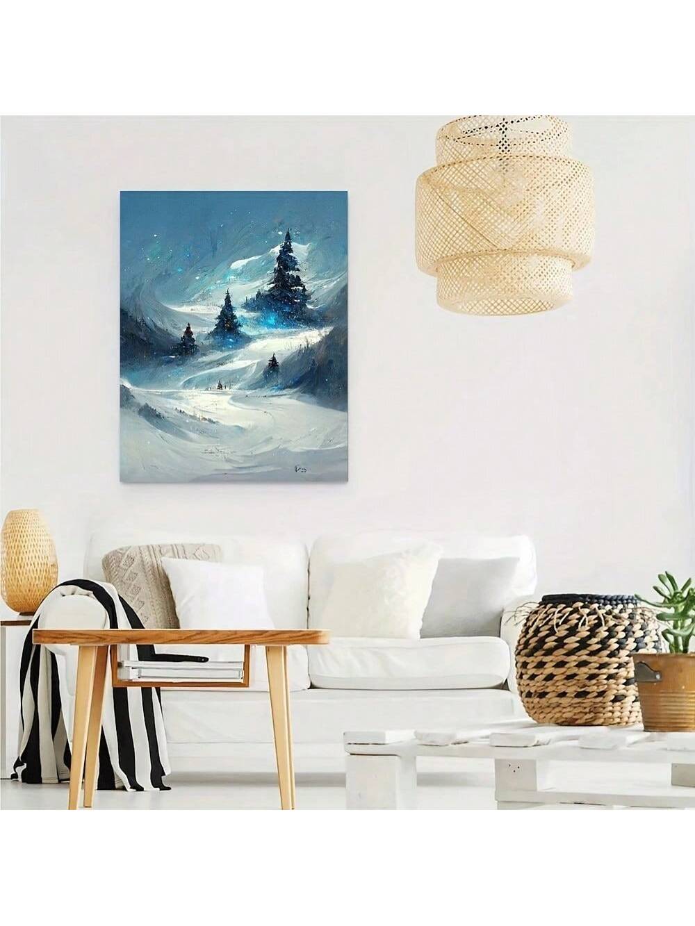 Transform your space into a winter wonderland with our Glittering Snow Scene Canvas Print. Perfect for ski resort inspired wall decor, this print's intricate details and sparkling glitter will transport you to a snowy paradise. Bring the beauty of nature into your home with this stunning piece.