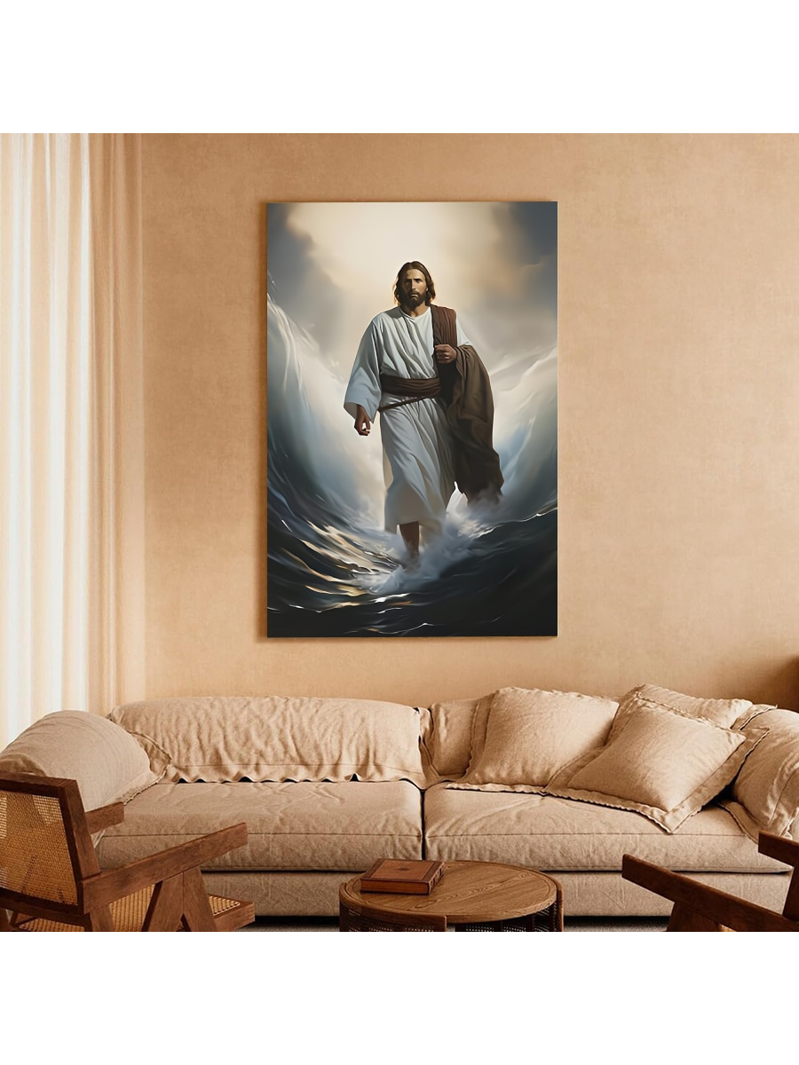 Experience peace and serenity in your modern home with our framed canvas wall art featuring Jesus walking from the storm. This image serves as a reminder of faith and strength in the face of adversity. Made with high-quality materials for long-lasting beauty. Perfect for any room in your home.