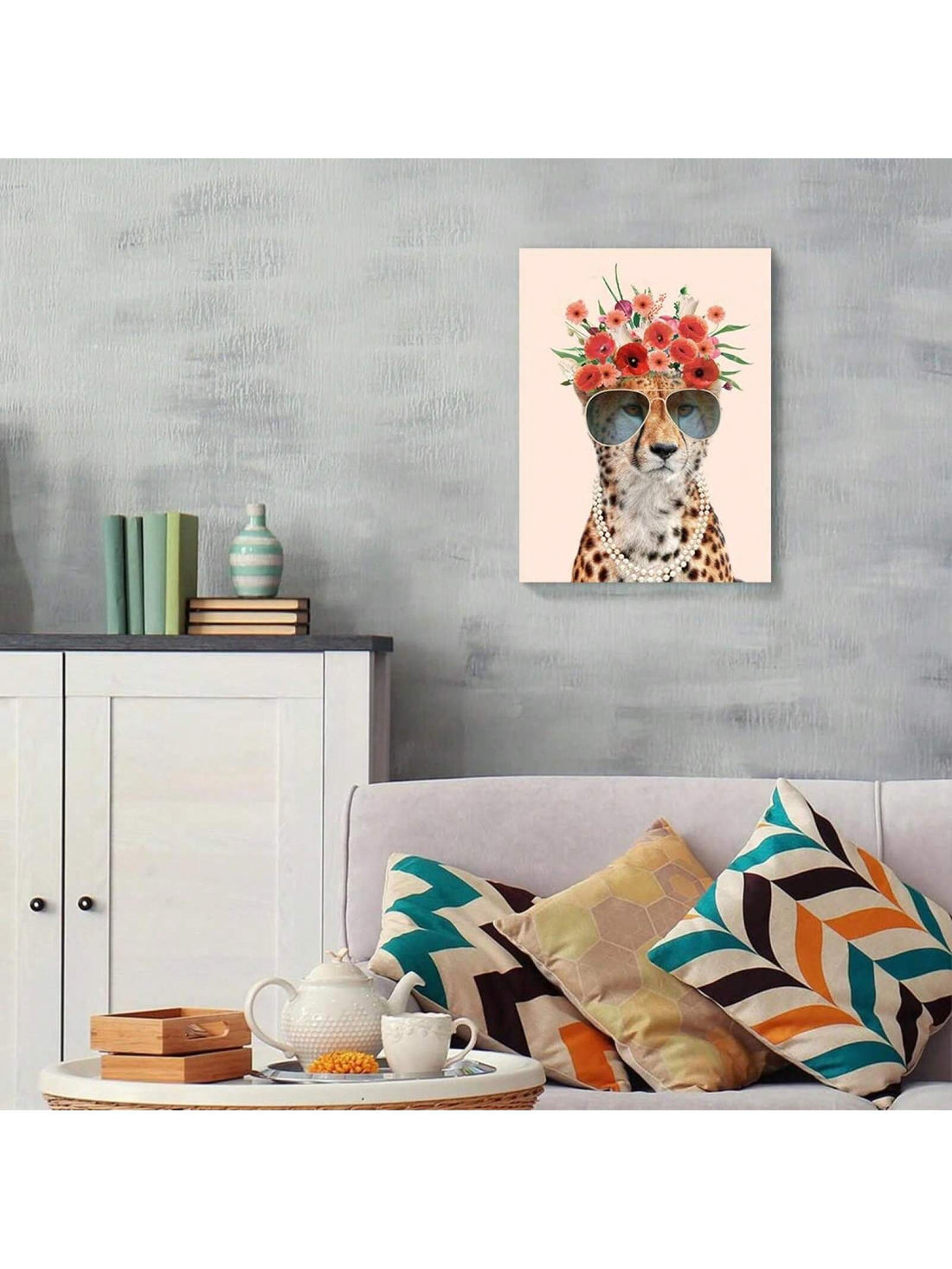 Add a touch of modern elegance to your home with our stunning Modern Cheetah and Floral Wall Art. The perfect piece to elevate any room, this ready-to-hang piece features a beautiful blend of striking cheetah and floral elements. Bring sophistication and style to any space with this unique wall art.