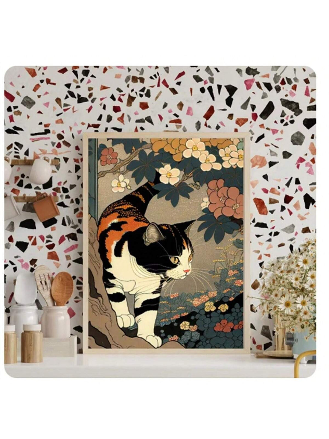 Capture the serene beauty of traditional Japanese art with this Vintage Ukiyo-e Style Sleeping Cat Wall Art. This piece blends classic ukiyo-e aesthetics with a tranquil depiction of a sleeping cat, making it an elegant addition to any living room or office space. Crafted to evoke calm and refined charm, it enhances your décor while showcasing timeless cultural artistry. Perfect for those who appreciate subtle sophistication and a touch of Japanese heritage in their surroundings.