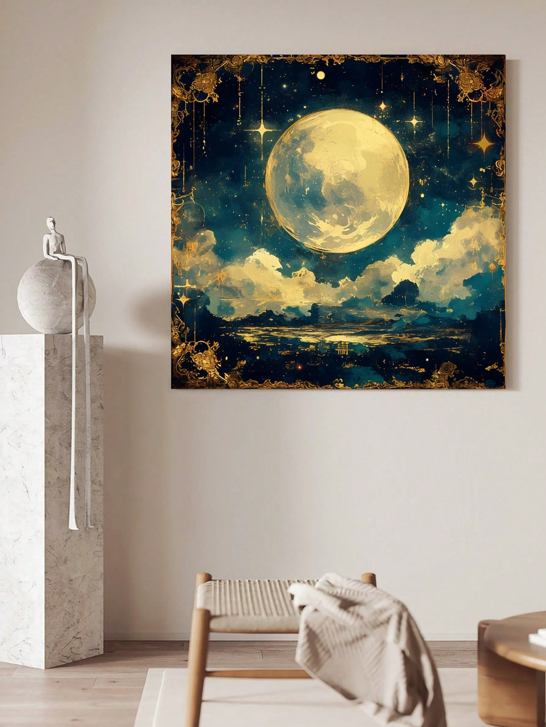 Transform your living space into a dreamy oasis with our Elegant Moonlight Mystical Canvas Wall Art. This stunning night sky decor features intricate details and high-quality printing on a durable canvas, making it the perfect addition to any modern home. No frame necessary, making it hassle-free to display in any room.