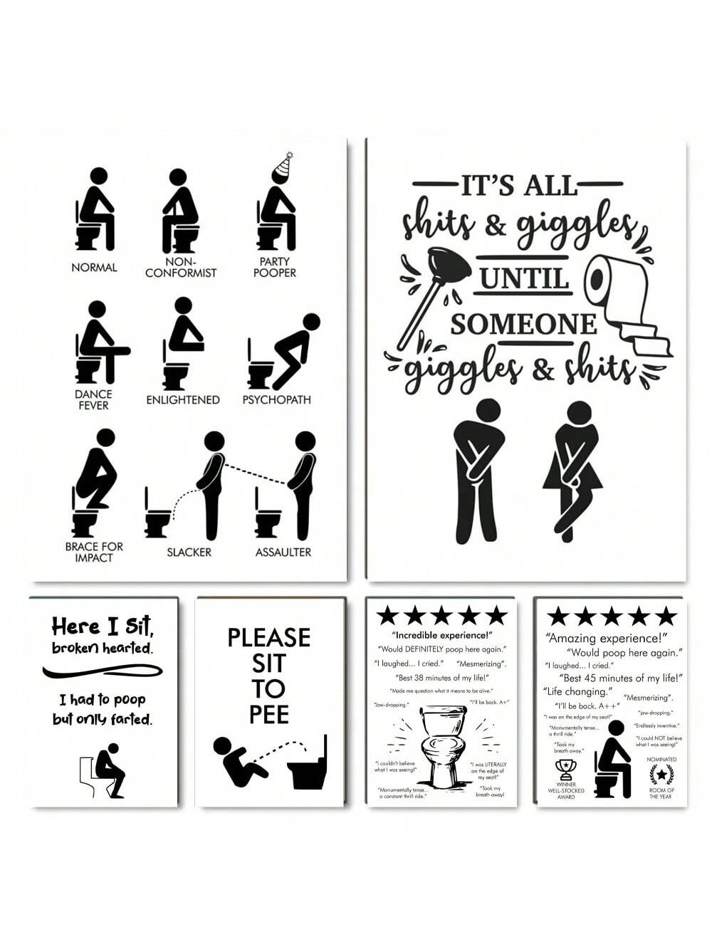 This Whimsical Black &amp; White Toilet Boy Canvas Print is the perfect addition to your home decor. With its fun Nordic design, it will add a playful touch to your living room, bathroom, or club. Made from high-quality materials, this canvas print is durable and long-lasting.