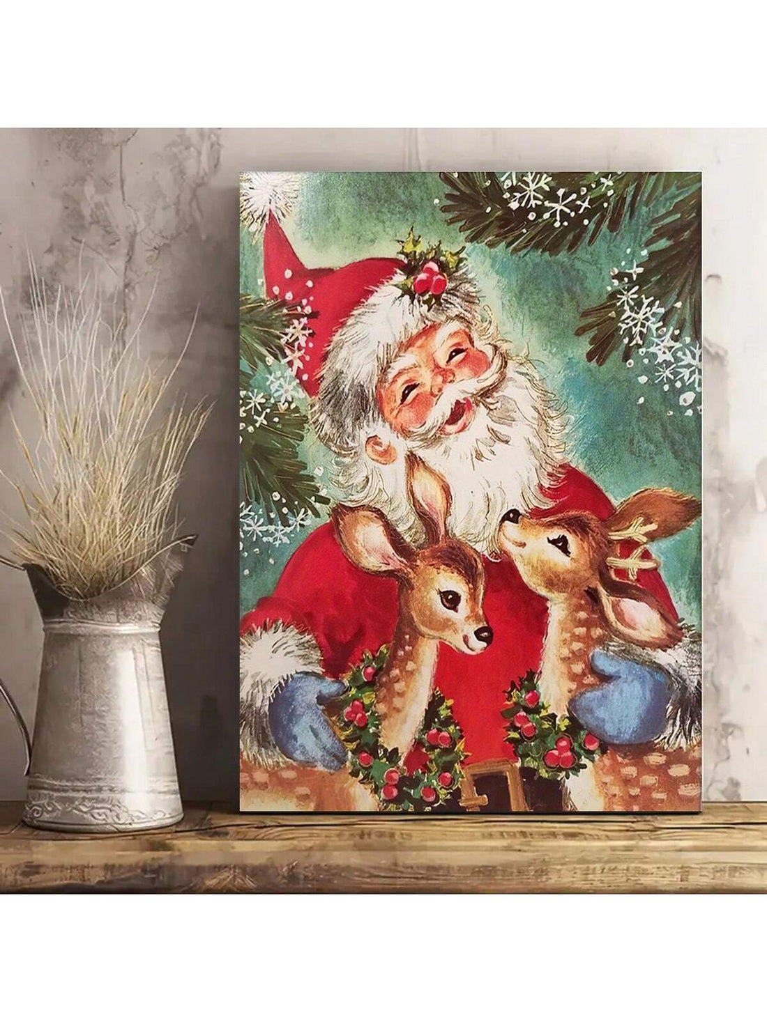 This Charming Vintage Santa Elk Canvas Art Print is the perfect addition to your holiday decor. Its high-quality, unframed design is perfect for both home and office spaces. With its vintage charm, this print is sure to bring joy and nostalgia to any room.