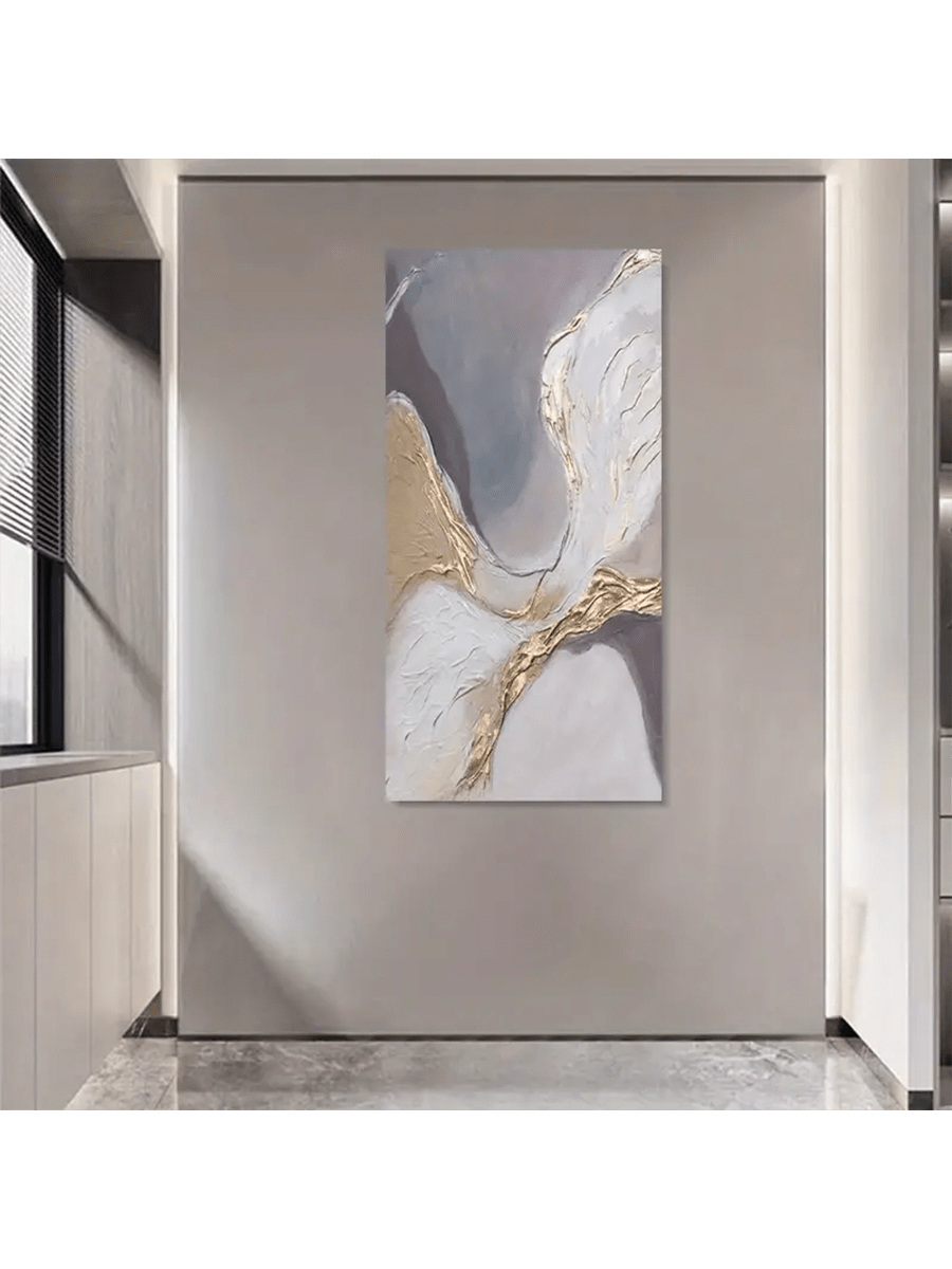 Elevate your home decor with our Framed Abstract Landscape Canvas Art. This modern farmhouse piece boasts a stunning golden foil river and intricate marble texture. The sleek black frame adds a touch of sophistication. Bring a unique and elegant touch to any room with this captivating piece.