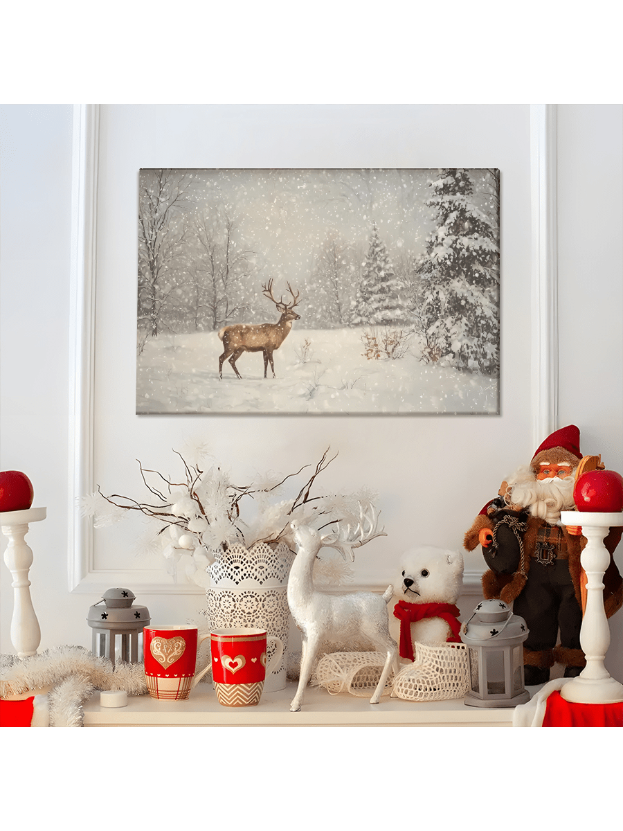 Introduce holiday cheer into your home with our Vintage Christmas Elk Canvas Art. Featuring a rustic deer design, this wall decor adds the perfect touch of farmhouse style to any living room or bedroom. Made with high-quality materials for long-lasting beauty.