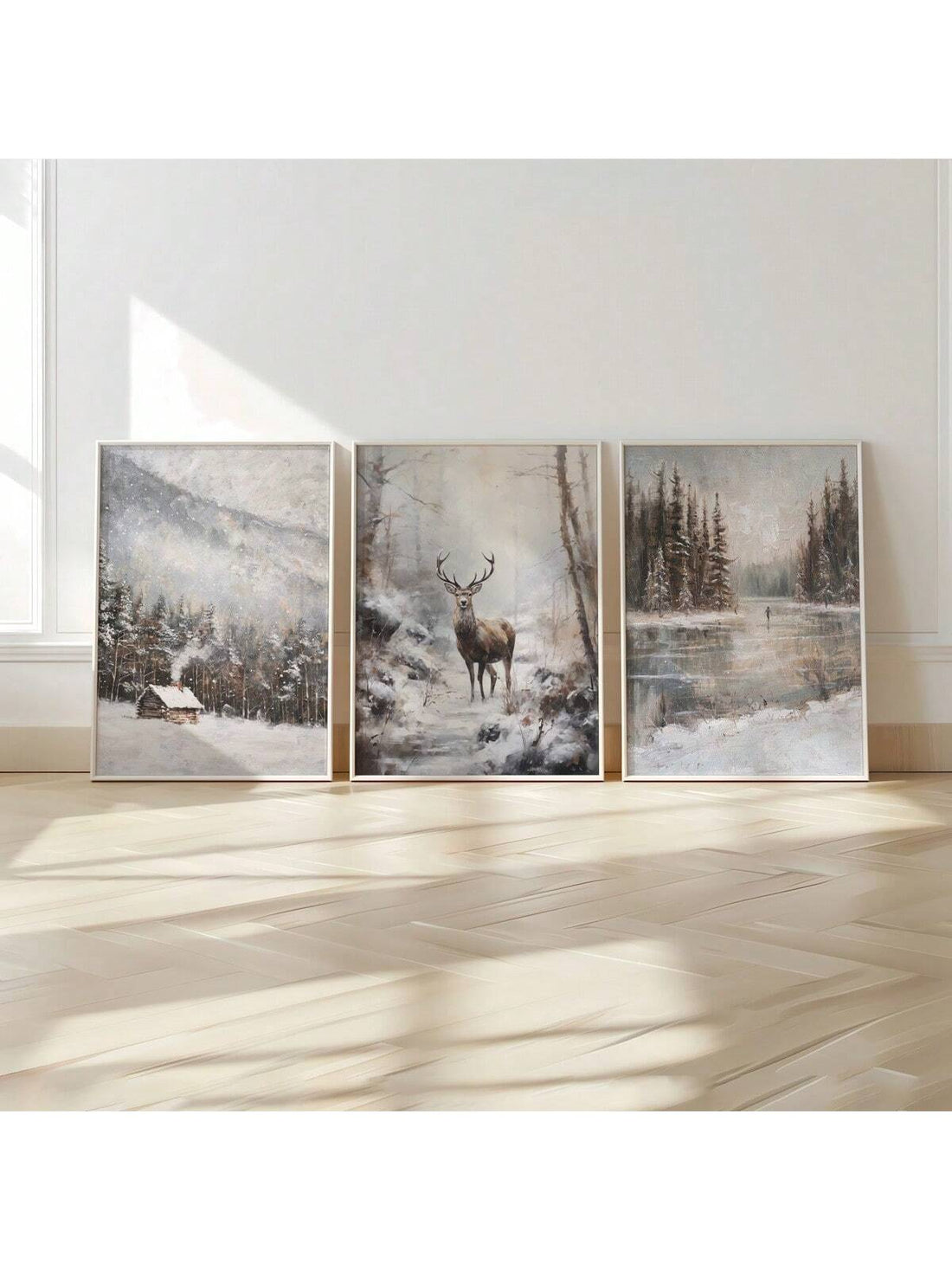 Add a touch of vintage charm to your home decor with this set of 3 Winter Landscape Oil Painting Prints. Featuring cozy snowy forests, these prints will bring a warm and inviting feel to any room. Perfect for farmhouse style homes, these wall art pieces will add a rustic yet elegant touch to your space.