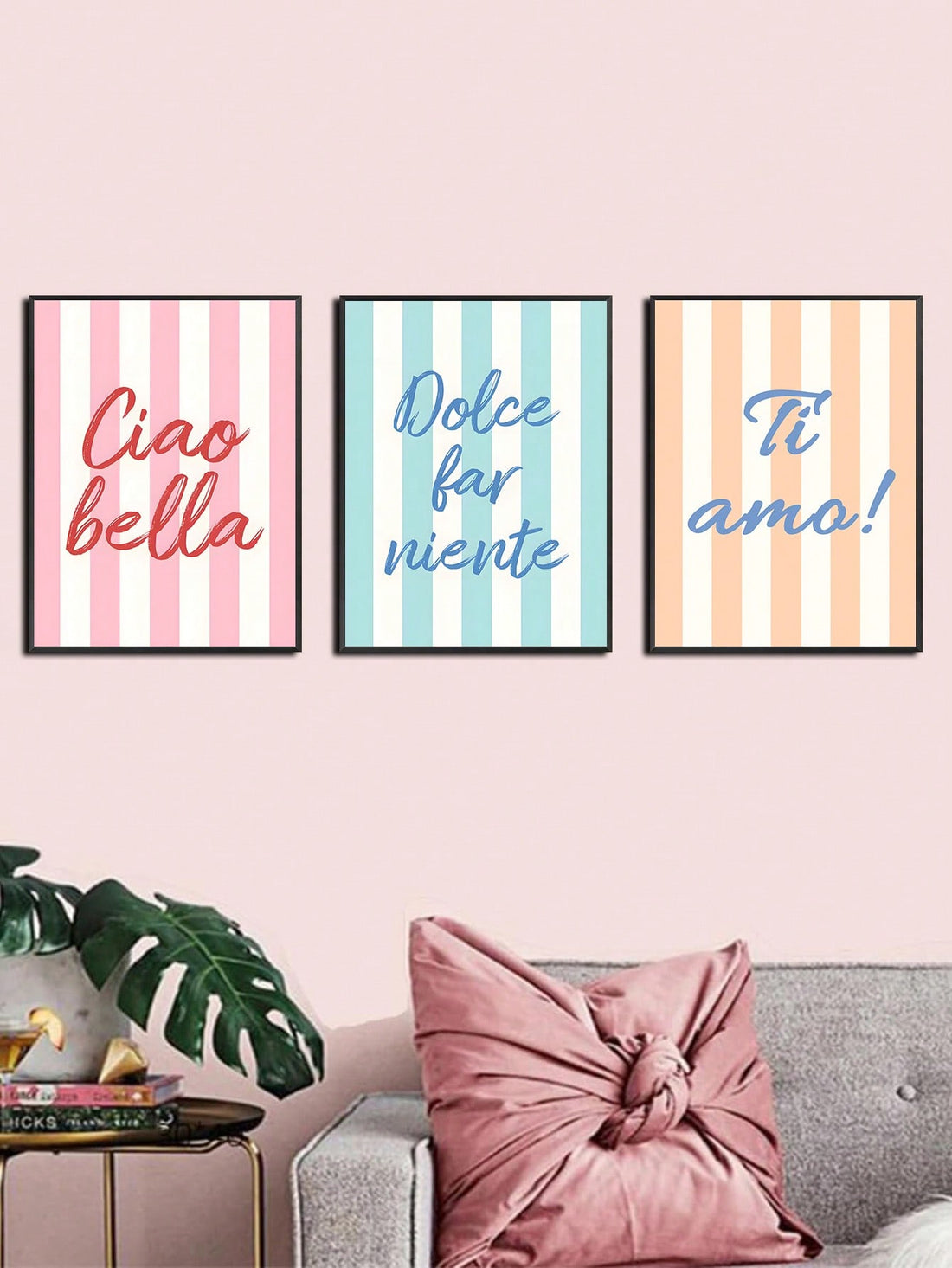 Transform your home decor with our Chic Vintage Ciao Bella Canvas Poster. Featuring a stylish pink and blue vertical stripe design, this wall art adds a touch of elegance to any room. Crafted from high-quality canvas, it's the perfect addition to your chic and stylish home.