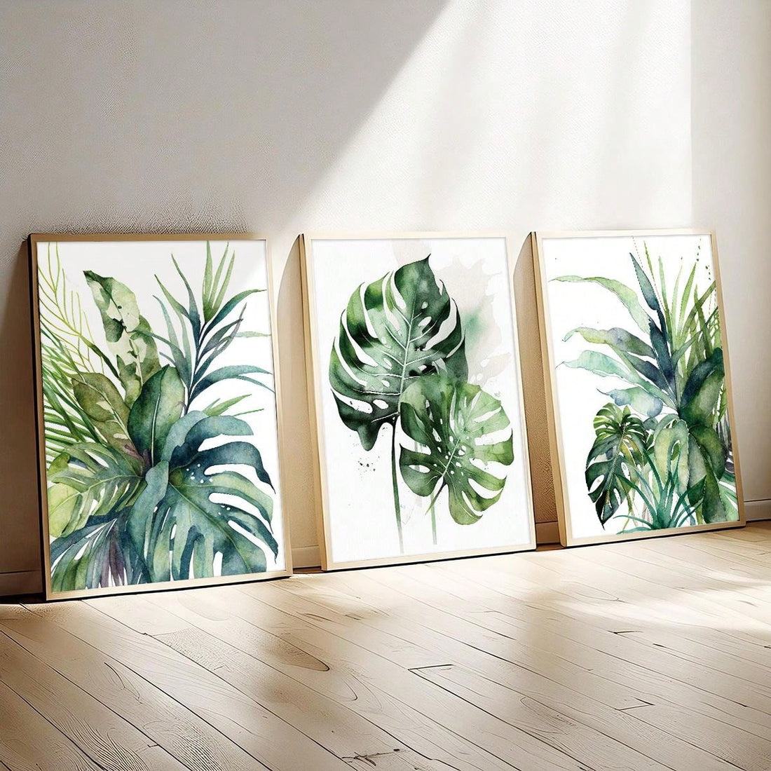 Enhance the tropical charm of your living space with our 3-piece Monstera Leaf Watercolor Wall Art Set. The elegant watercolor design adds a touch of sophistication to any modern home. Expertly crafted with vibrant colors and precise detailing, this set will surely elevate the ambiance of your room.