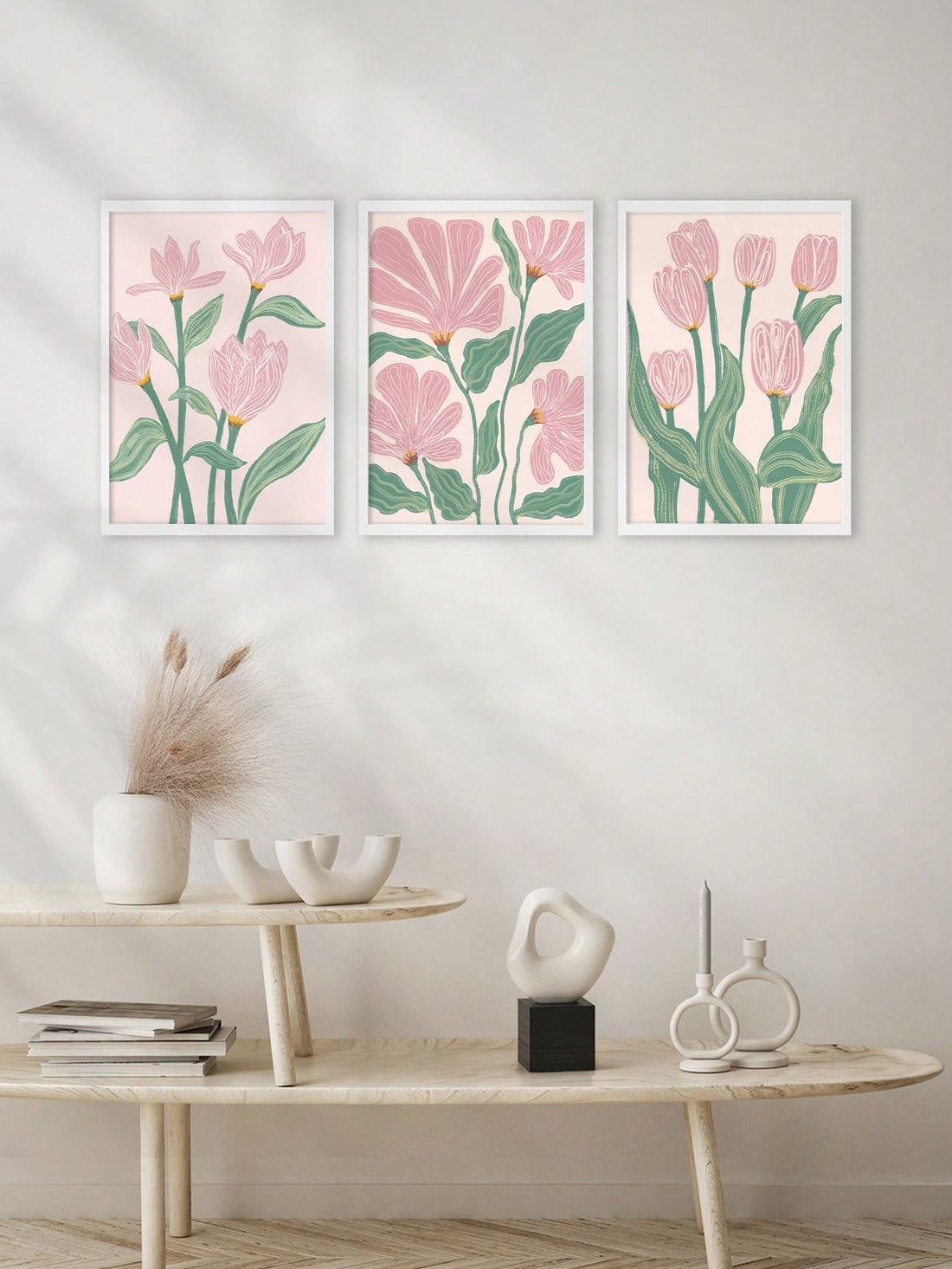 Add a touch of elegance to your living space with our Vintage Pink Tulip &amp; Rose Floral Art Prints. This set of 3 aesthetic wall decor pieces features intricate details and soft colors that will elevate any room. Bring the beauty of nature into your home with these vintage floral prints.