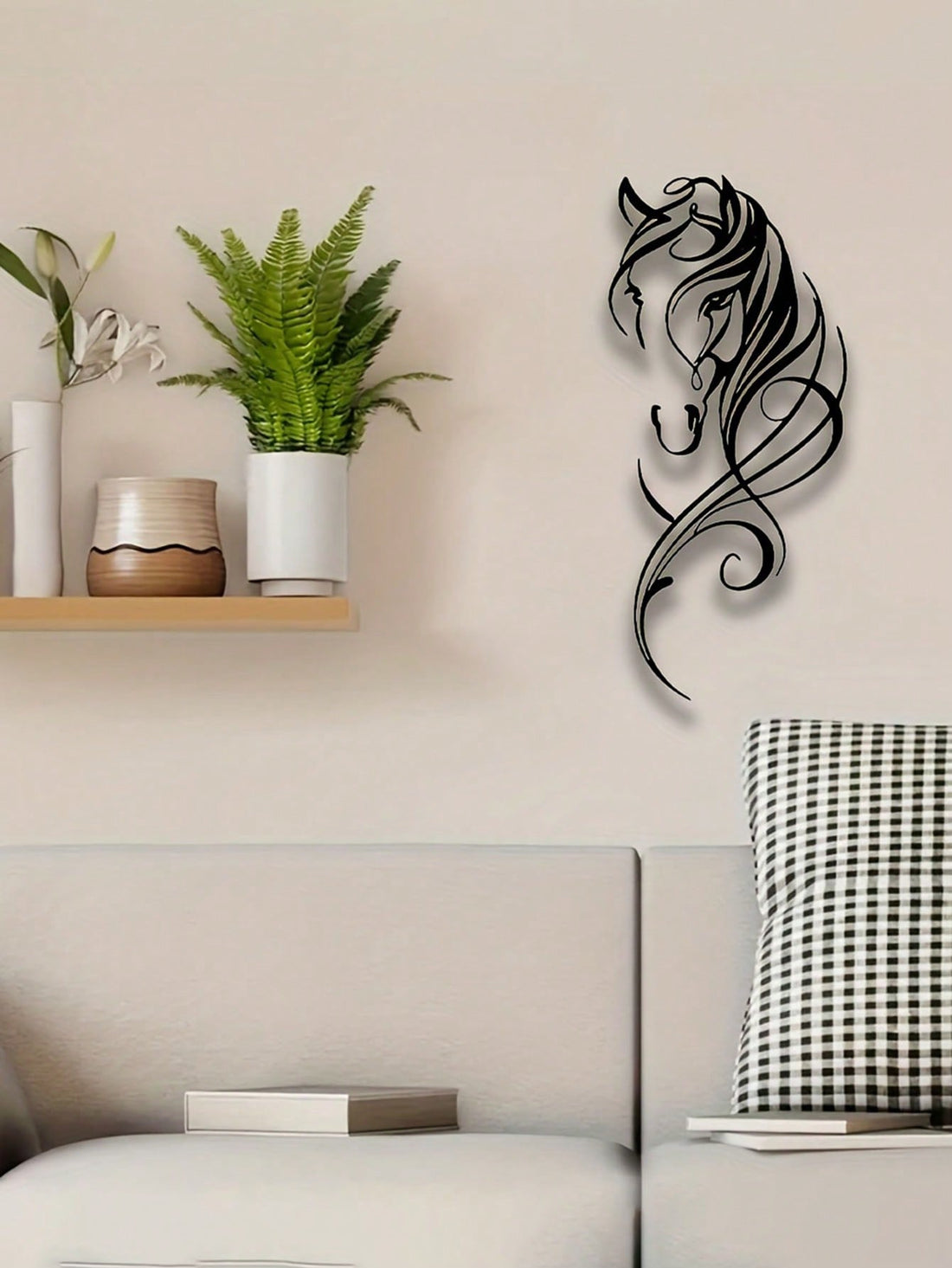 Transform your space with our Abstract Metal Horse Wall Art Sculpture. This modern equestrian decor adds a unique touch to any home or office. The abstract design showcases the beauty and grace of horses, bringing a sense of tranquility to your environment. Made from high-quality metal, it is durable and long-lasting, making it a perfect addition to your decor collection.