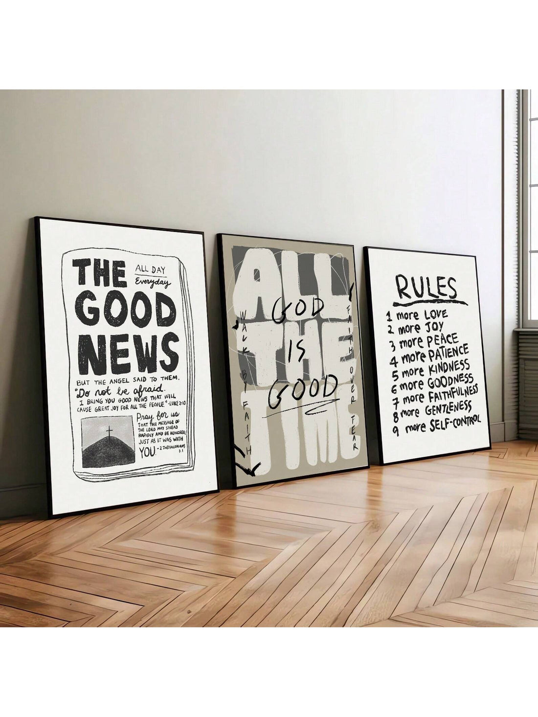 Enhance your home or dorm with this set of 3 unframed Christian retro art posters. These posters not only add a touch of aesthetic appeal, but also serve as a constant reminder of your faith. Perfect for creating a cozy and meaningful atmosphere in any room.