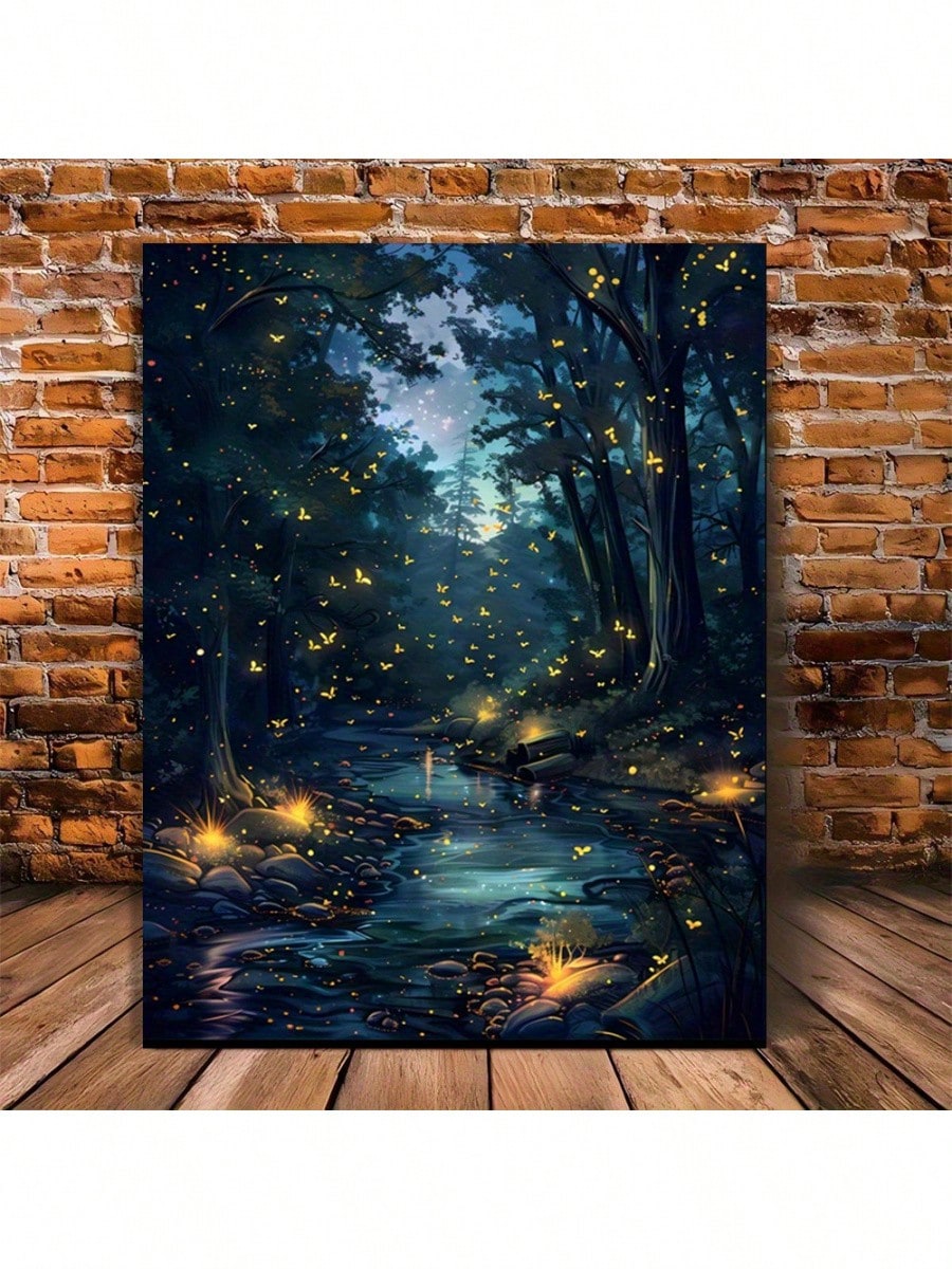 Transform your living room into an enchanted forest with this stunning canvas art. The framed wooden poster depicts a beautiful night scene with glowing fireflies and ancient trees. Bring a touch of magic to your home decor and escape into a mystical world.