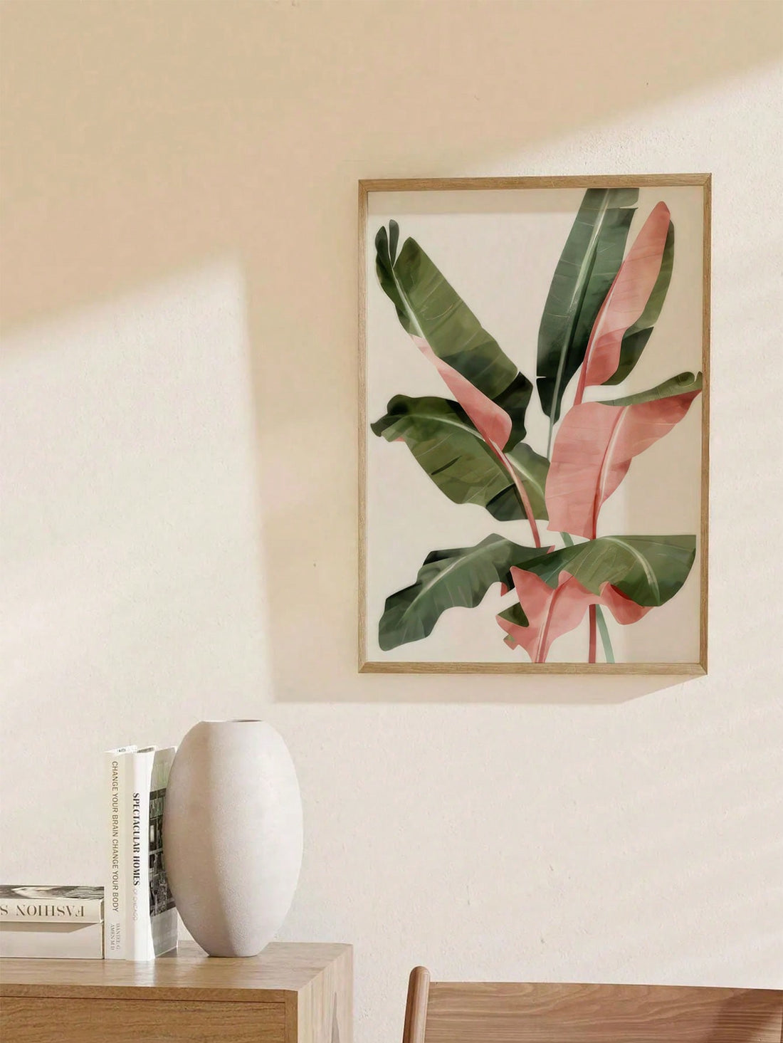 This Tropical Vibes: Modern Pink Banana Leaf Canvas Art is perfect for adding a touch of nature to your living space. Made with high-quality materials, this unframed wall decor will bring a sense of tropical vibes to any room. Elevate your decor with this modern and stylish piece.