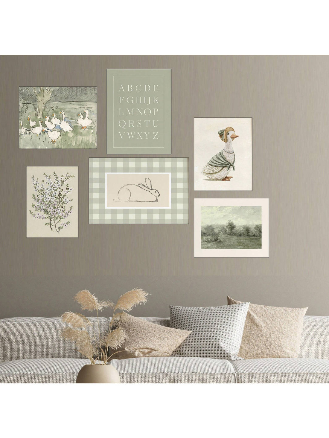 Add a touch of charm to your child's room with our Whimsical Vintage Sage Green Nursery Art Print. Featuring a delightful scene of a swan and rabbit, this canvas print adds a playful and nostalgic feel to any nursery. Perfect for creating a serene and whimsical atmosphere for your little one.