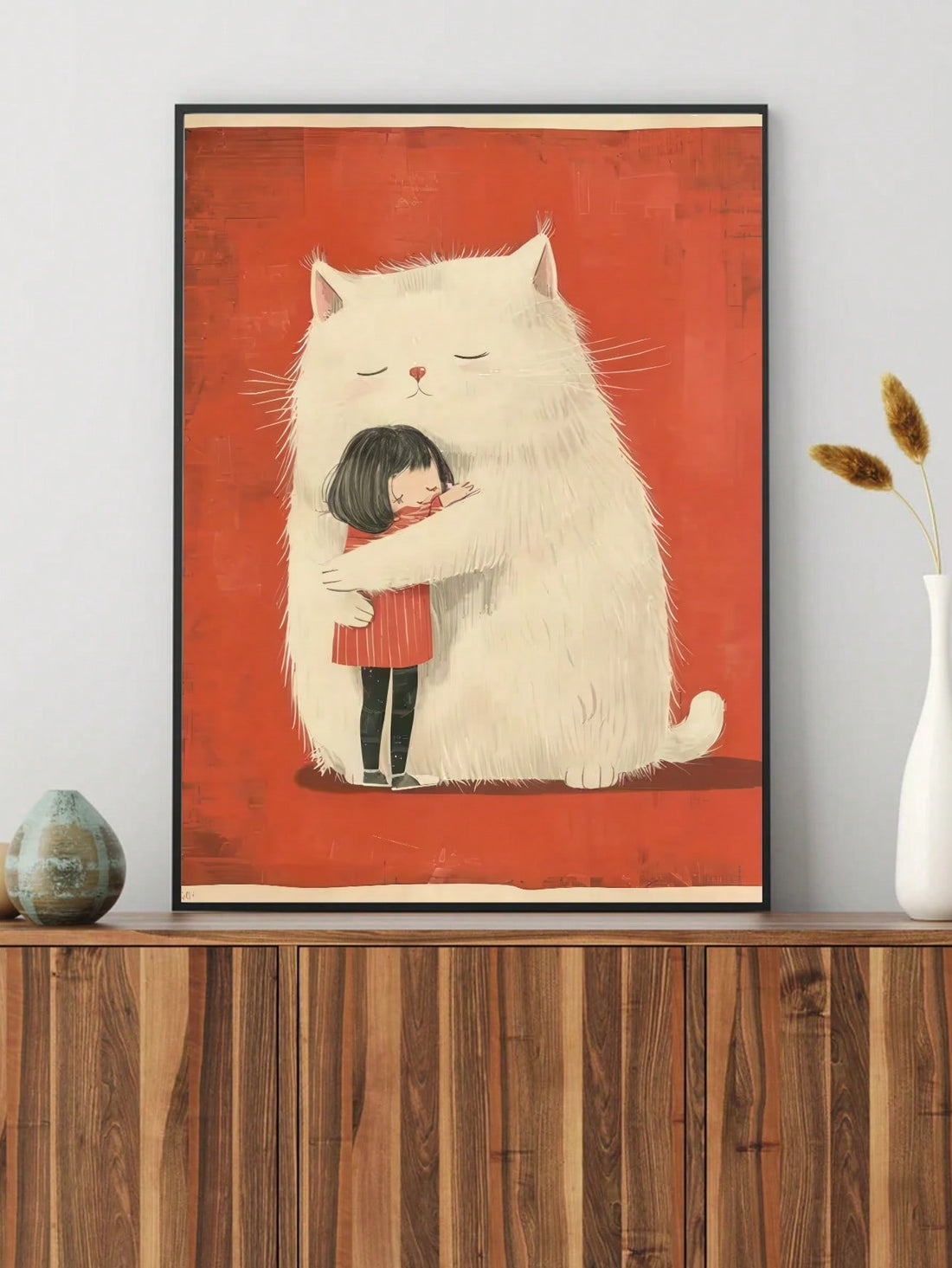 Enhance your home decor with our Adorable White Cat Hugs Canvas Poster. Perfect for cat lovers, this poster features an irresistible white cat in a loving embrace. Made with high-quality canvas, it is a charming addition to any room. Show off your love for cats with this cute and stylish poster.