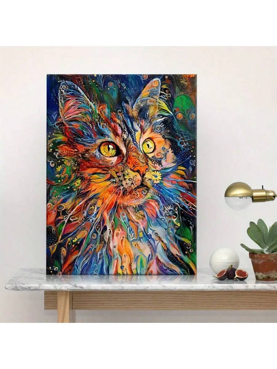 This charming cat canvas art, designed in Nordic style and framed, adds a playful touch to any space. Made with durable materials, it is the perfect wall decoration that can be easily hung. Bring a touch of joy and whimsy to your home or office with this delightful piece of art.