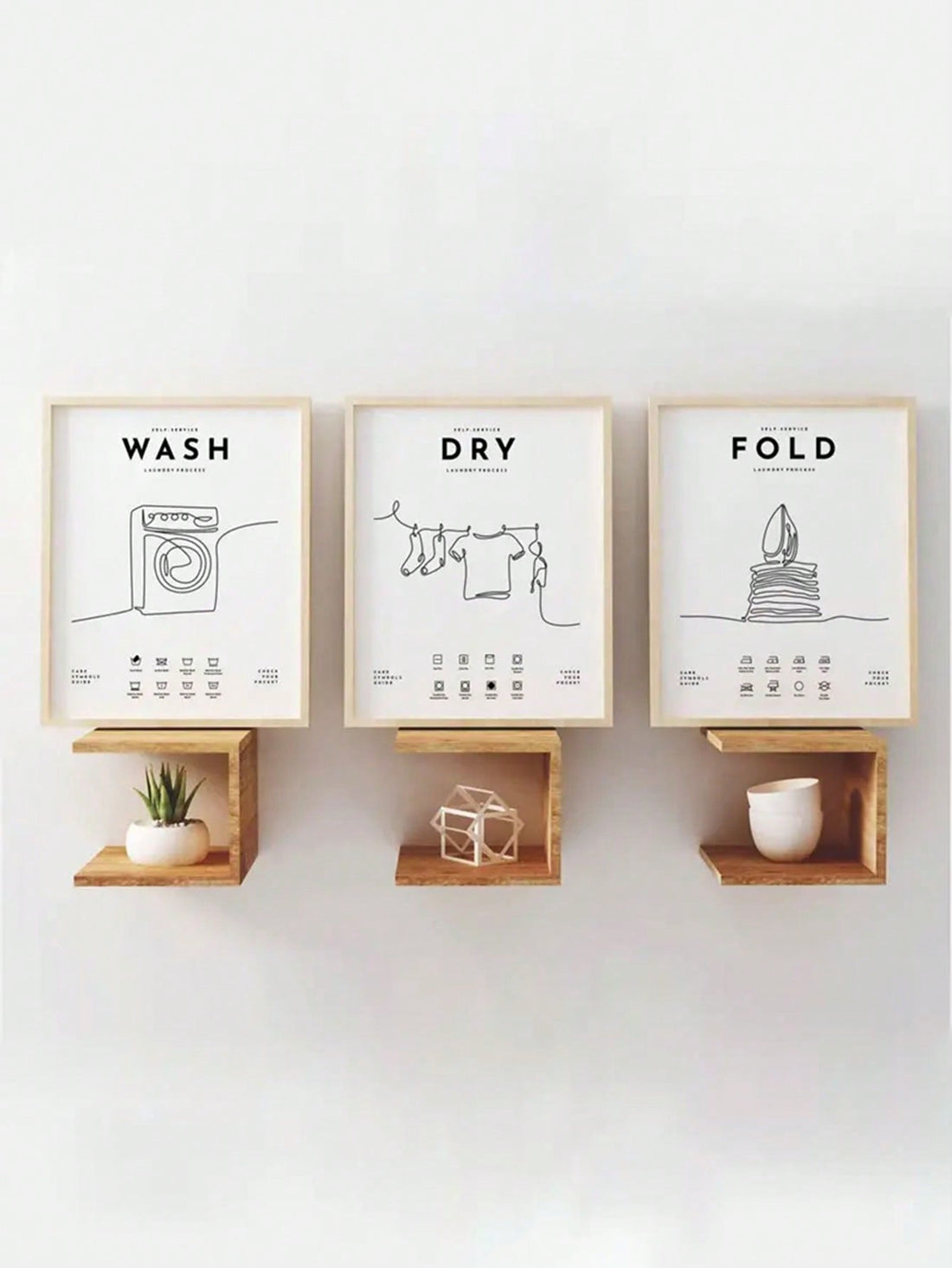 Chic 3-Piece Laundry Symbols Canvas Art Set – Stylish Wash Sign Posters for Modern Home Decor