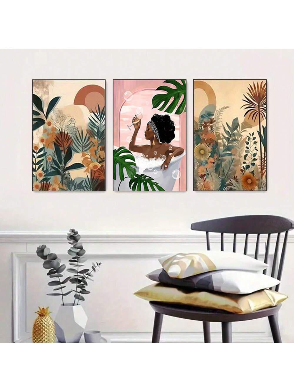 This Modern Bohemian Floral Canvas Art Set features elegant abstract prints that celebrate African American women, making it a unique and impactful addition to any decor. The vibrant, modern design adds a touch of sophistication to any space while honoring and empowering women. A must-have for art enthusiasts.