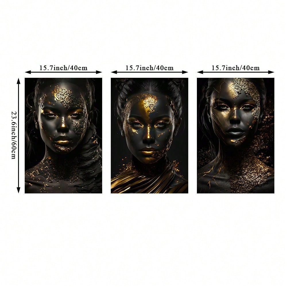 This elegant canvas art set features stunning black and gold designs of Afro women, perfect for adding a touch of style to any home decor. With a modern flair and high-quality prints, this set is sure to impress. Elevate your space and showcase your unique taste with this beautiful and eye-catching product