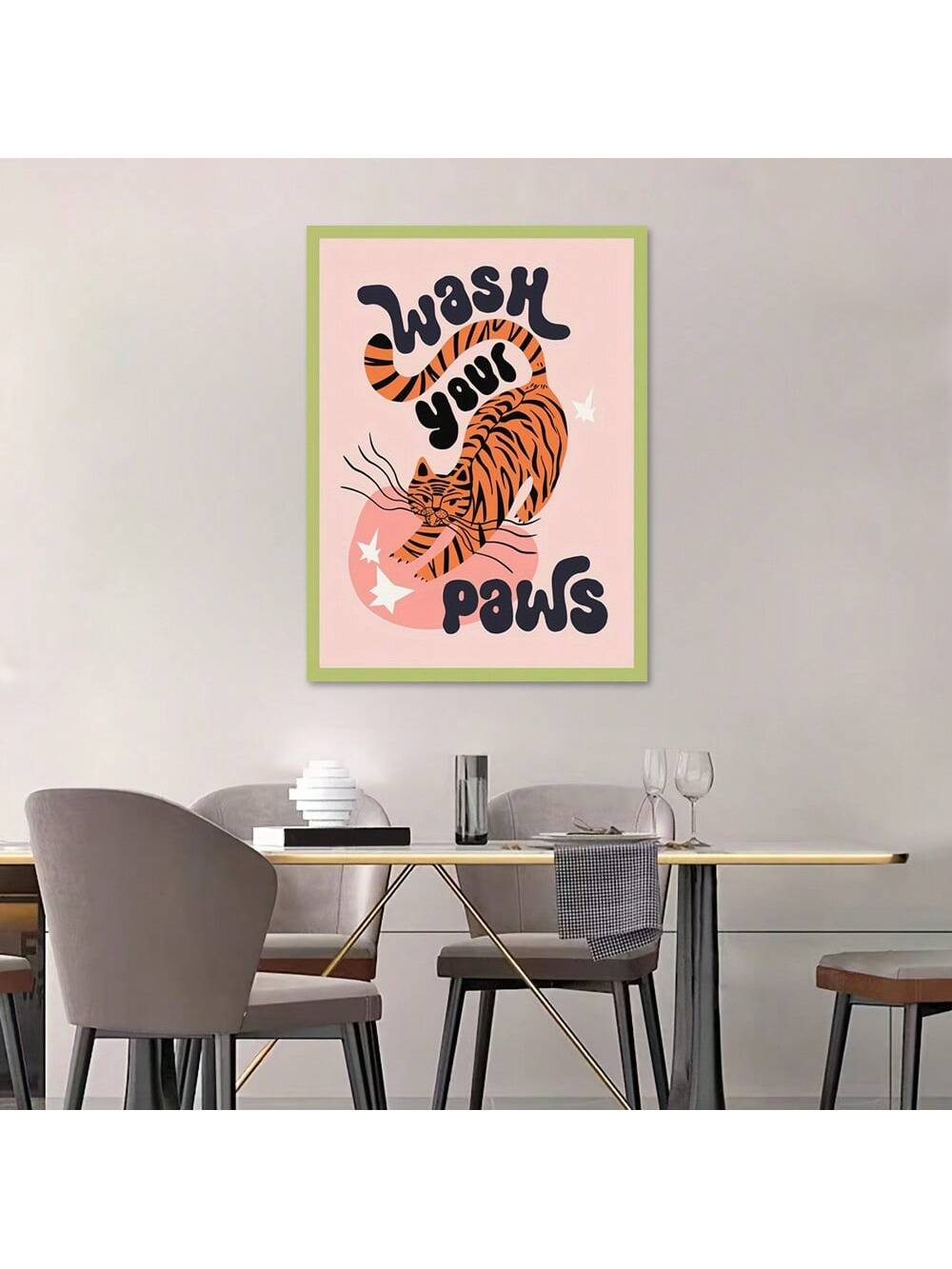 Upgrade your bathroom decor with our Whimsical Tiger Bathroom Art Poster. Featuring a playful and humorous hand-washing design, this poster adds a stylish touch to any space. Keep your bathroom stylish and remind guests to practice good hygiene with this unique piece of art.