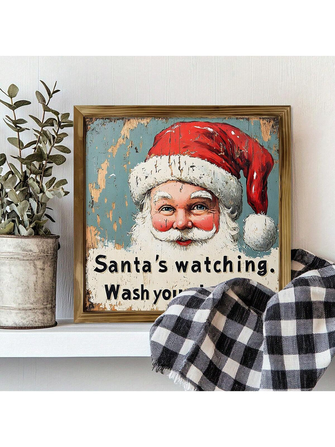 Add a festive touch to your farmhouse decor this Christmas with our rustic Santa's Watching Sign. Made with high-quality materials, this charming wall art is the perfect addition to any cozy holiday setting. Spread the holiday cheer and create a warm and inviting atmosphere with this unique piece.