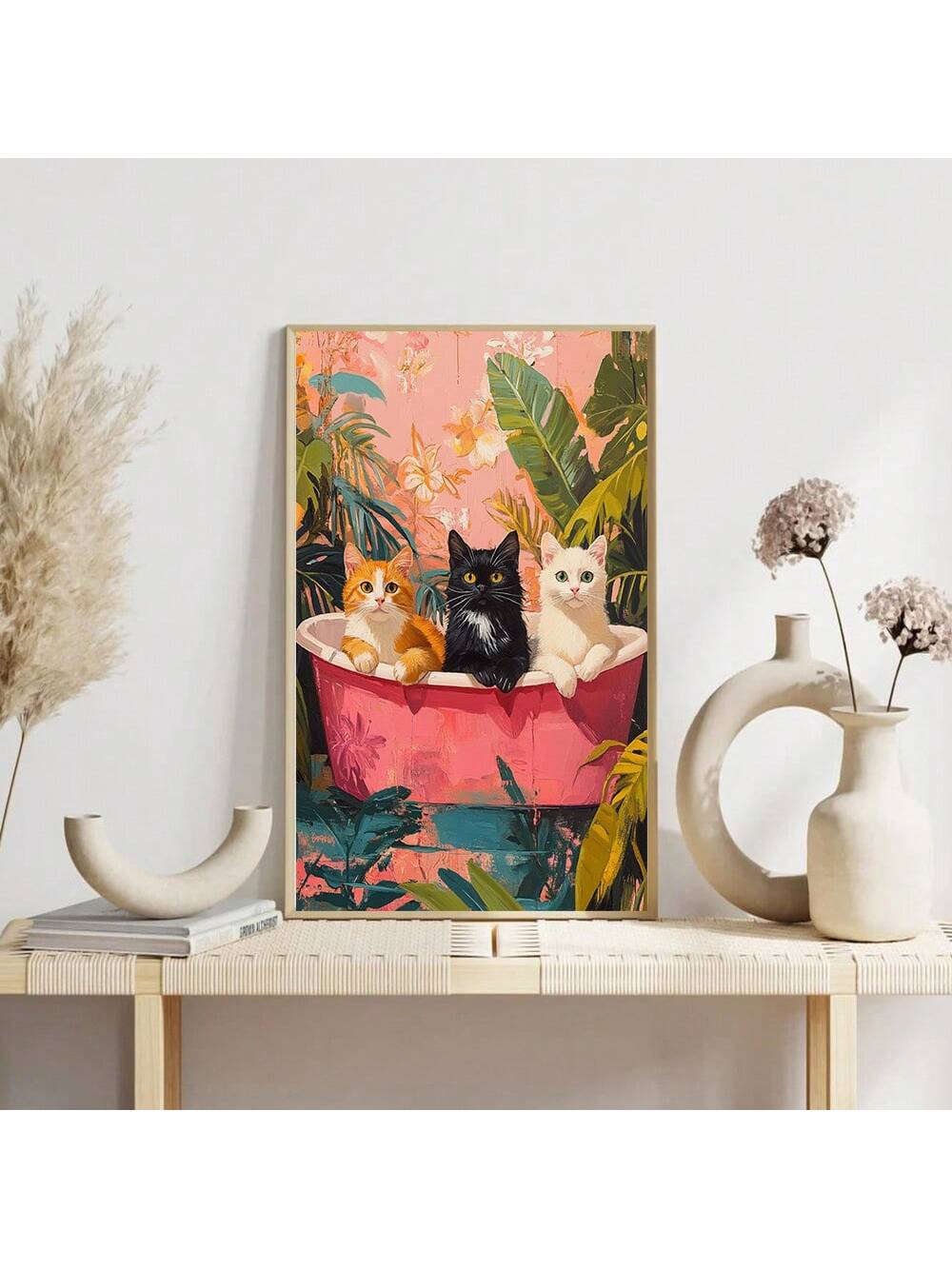 Enhance your bathroom with this whimsical and fun minimalist print, perfect for cat lovers. This unique bathroom art is sure to add a touch of charm and playfulness to your space. Made with high-quality materials, this print is a great addition to any cat lover's home.