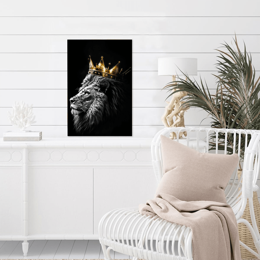 Elevate your home décor with the regal and majestic Crowned Majesty: Framed Lion Canvas Artwork. This stunning piece features a lion crowned in all its glory, adding a touch of elegance to any room. Made with high-quality materials, this canvas artwork is sure to impress and elevate your space.