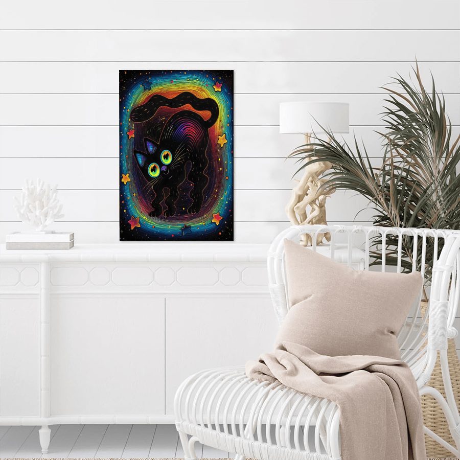 This Charming Colorful Black Cat Canvas Art is the perfect wall decor for cat lovers. With its vibrant colors and adorable black cat design, this canvas will add a touch of charm to any room. Made with high-quality materials, it is durable and long-lasting. A must-have for any cat lover's home.