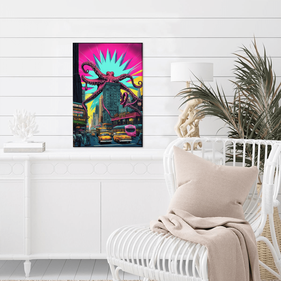 Bring a touch of whimsy to your home decor with our Whimsical Octopus Invasion framed canvas wall art. Featuring a unique design, this piece is sure to make a statement in any room. Made with high-quality materials, it is both durable and visually stunning. Add a playful touch to your space today!